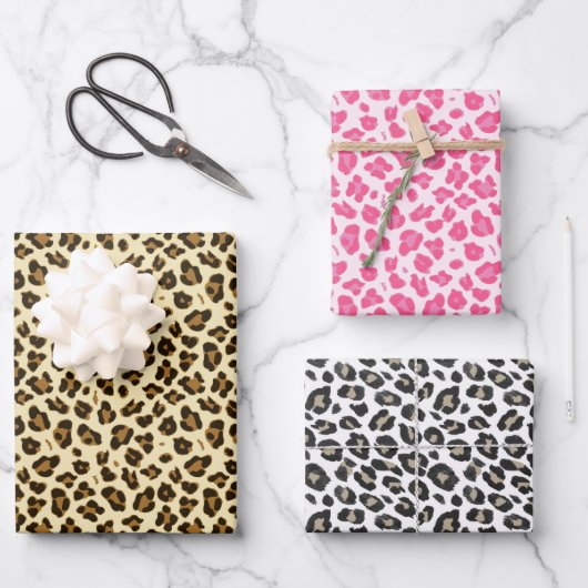 Drei Leopard-Prints Geschenkpapier Set (Vorderseite)