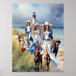 Drei Leuchtturm Cowgirl Cowgirl Hund Walkers Poster