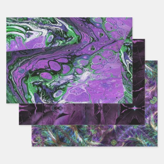 Drei Lila Abstrakte Kunstwerke Geschenkpapier Set (Set)