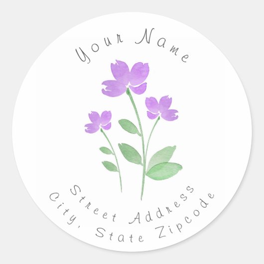 Drei Lila Aquarellfarben-Blume stems Labels Runder Aufkleber (Vorderseite)