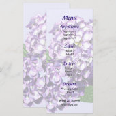 Drei Lila Hydrangea-Cluster-Hochzeitmenü Menükarte (Vorne/Hinten)