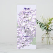 Drei Lila Hydrangea-Cluster-Hochzeitmenü Menükarte (Stehend Vorderseite)