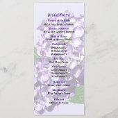 Drei Lila Hydrangea-Cluster-Hochzeitsprogramm Programm (Rückseite)