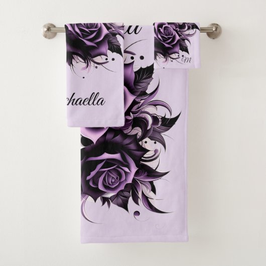 Drei Lila Rose Badhandtuch Set (Insitu)
