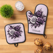 Drei Lila Rose Ofenhandschuh & Topflappen-Set (Oben Unten)