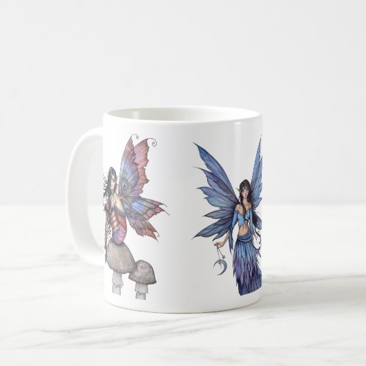 Drei Lila und Blue Fairies von Molly Harrison Kaffeetasse (Vorderseite Links)