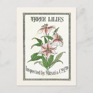 Drei Lilien Vintage Japan Seide Werbeetikett Postkarte