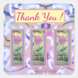 Drei Lollipop-Blume "Danke" Quadratischer Aufkleber