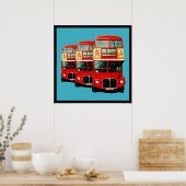Drei Londoner Busse mit türkisfarbenem Hintergrund Poster (Küche)
