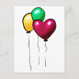 Drei Luftballons Rot Gelb Grün Herz Postkarte