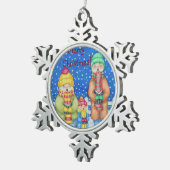 drei lustige Carolsänger Schneeszene Schneeflocken Zinn-Ornament (Rechts)