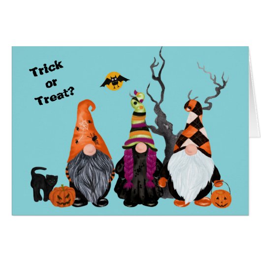 Drei lustige Gnomen Halloween Trick oder Treat (Vorderseite (Horizontal))