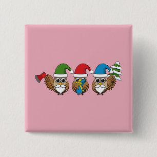 Drei lustige Weihnachts-Gnom-Eulen Button