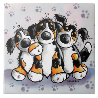 Drei lustiger Bernese GebirgshundeCartoon Fliese