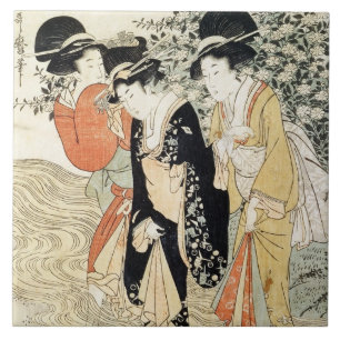 Drei Mädchen, die in einem Fluss, von der 'Mode Fliese