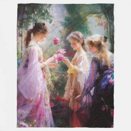 Drei Mädchen spielen im Garten Fleecedecke (Vorderseite)