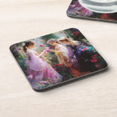 Drei Mädchen spielen im Garten Getränkeuntersetzer (Linke Seite)