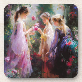 Drei Mädchen spielen im Garten Getränkeuntersetzer