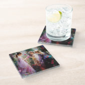 Drei Mädchen spielen im Garten Glasuntersetzer (Schrägansicht)