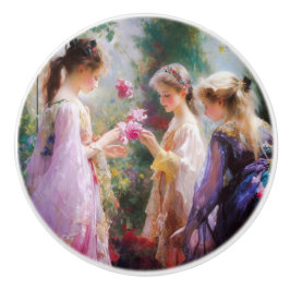 Drei Mädchen spielen im Garten Keramikknauf