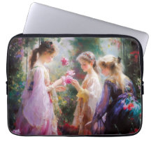 Drei Mädchen spielen im Garten