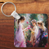 Drei Mädchen spielen im Garten Schlüsselanhänger (Vorderseite)