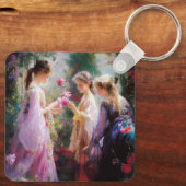 Drei Mädchen spielen im Garten Schlüsselanhänger (Rückseite)