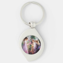 Drei Mädchen spielen im Garten Schlüsselanhänger