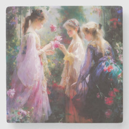 Drei Mädchen spielen im Garten Steinuntersetzer