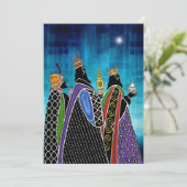 Drei Magi, die Geschenke im Sternenhimmel tragen Einladung (Stehend Vorderseite)