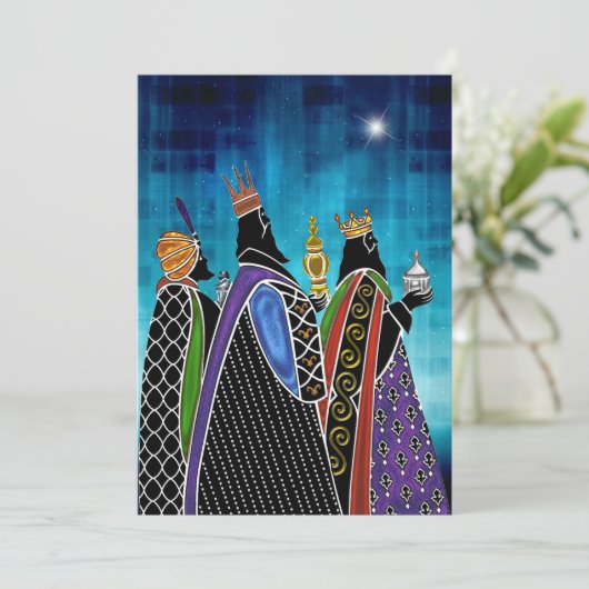 Drei Magi, die Geschenke im Sternenhimmel tragen Einladung (Stehend Vorderseite)