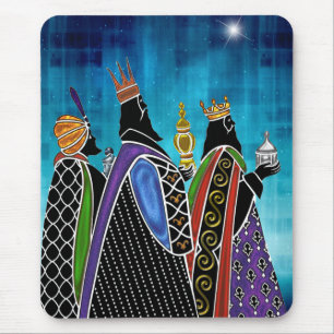 Drei Magi, die Geschenke im Sternenhimmel tragen Mousepad