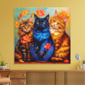 Drei Maine-Coon-Gefährten Portrait Leinwanddruck (Insitu (Wohnzimmer))