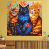 Drei Maine-Coon-Gefährten Portrait Leinwanddruck (Insitu (Wohnzimmer))