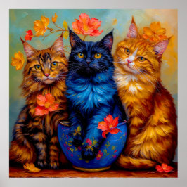 Drei Maine-Coon-Gefährten Portrait Poster