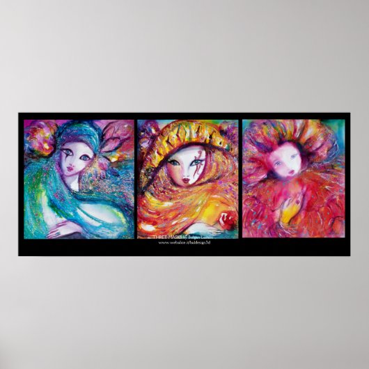 DREI MASKEN / Venezianische Karnevalsfahnen Poster (Vorne)