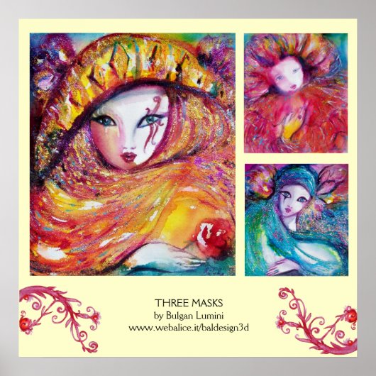 DREI MASKEN / Venezianische Karnevalsfahnen Poster (Vorne)