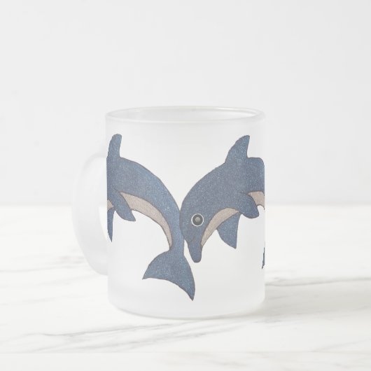 Drei Mattierte Glitzer Look Jumping Blue Delphins Mattglastasse (Vorderseite Links)