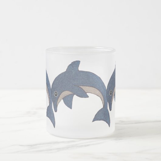 Drei Mattierte Glitzer Look Jumping Blue Delphins Mattglastasse (Mittel)
