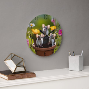 drei Mäuse in Blume Pots, Große Wanduhr