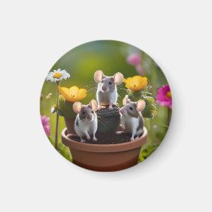 drei Mäuse in Blume Pots, Magnet