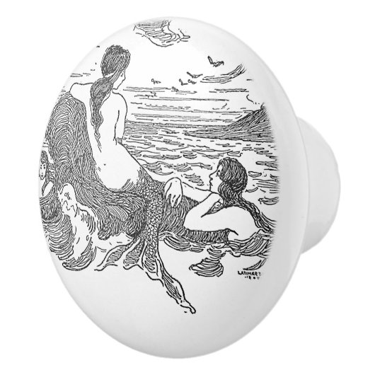 Drei Meerjungfrauen auf dem Ufer Keramikknauf (Rechts)