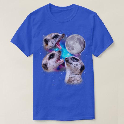 Drei Meerkats Howl am Mond T-Shirt (Design vorne)