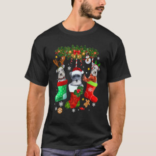 Drei Miniatur Schnauzer Hund in Sock Christmas SA T-Shirt