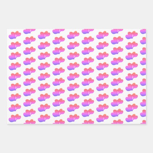 Drei miteinander verbundene Herzmuster über Weiß Geschenkpapier Set (Vorderseite 3)