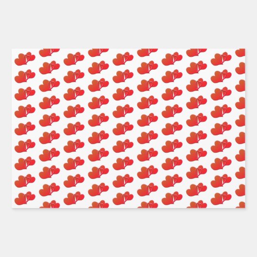Drei miteinander verbundene Herzmuster über Weiß Geschenkpapier Set (Vorderseite 2)