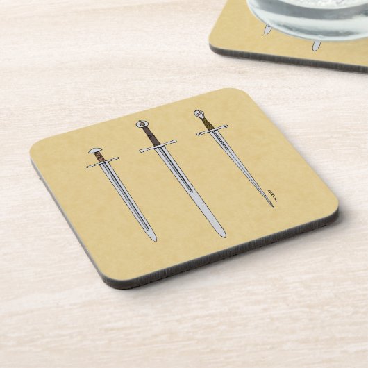 Drei mittelalterliche Schwerter 2016 Getränkeuntersetzer (Linke Seite)
