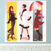 Drei Modemodelle 2 überzogene Canvas Leinwanddruck (Insitu (Holzboden))