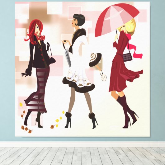 Drei Modemodelle mit Wrap-Canvas Leinwanddruck (Insitu (Holzboden))