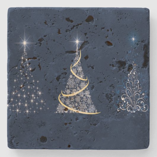 Drei moderne Art Weihnachtsbaumen auf Blue Steinuntersetzer (Vorderseite)